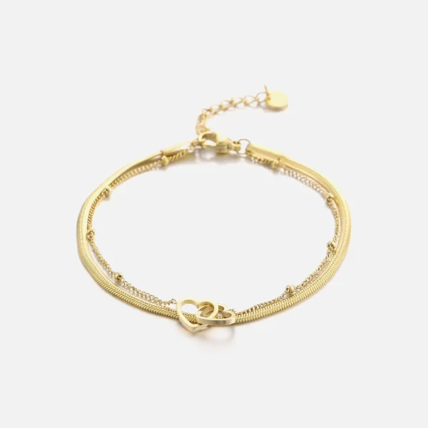 Tweelaags armband hartjes goud