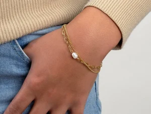 Tweelaags armband parel goud