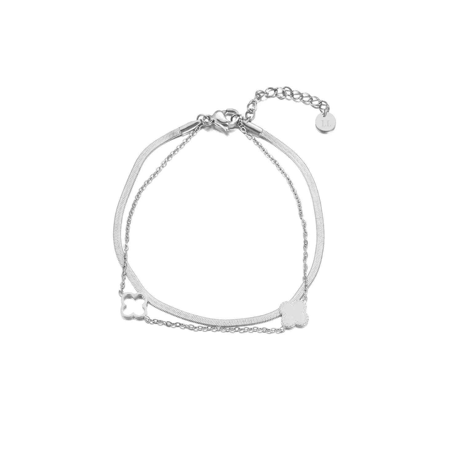 tweelaags_klaver_armband__1-1.webp Tweelaags klaver armband zilver