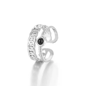 Tweelaags schakelring zilver/zwart